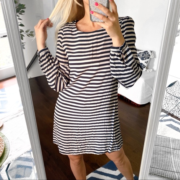 ☑️ BE BEAU BLACK TAN STRIPE LONG SLEEVE LOOSE DRESS! - Picture 4 of 9